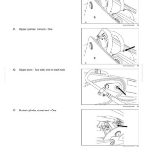 May include: Diagram of heavy machinery components, including boom cylinder, dipper cylinder, and bucket cylinder. Each component is labeled with arrows pointing to specific parts. The image is a technical illustration.