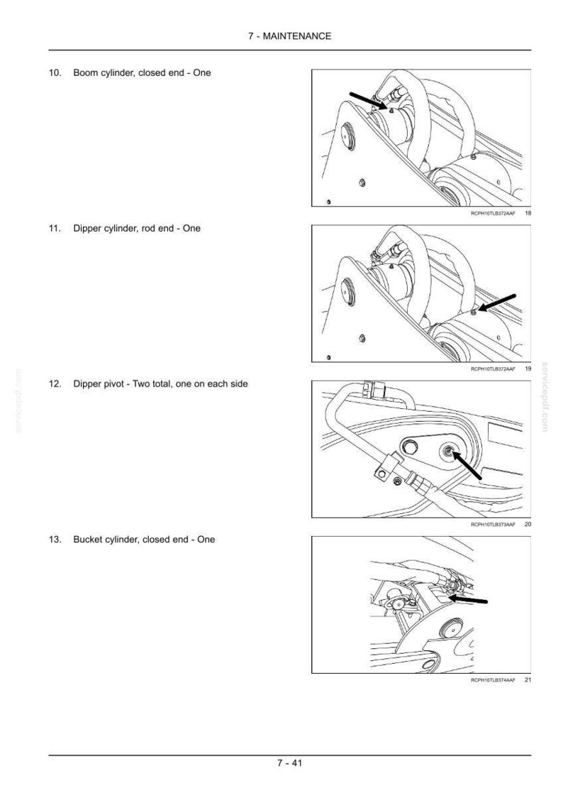 May include: Diagram of heavy machinery components, including boom cylinder, dipper cylinder, and bucket cylinder. Each component is labeled with arrows pointing to specific parts. The image is a technical illustration.