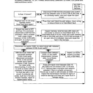 Op de afbeelding: Een pagina uit een technisch handboek getiteld Section 6 - Power Train, Diagram 14, met stappen voor het oplossen van problemen voor foutcode E46 en een doorgebrande zekering van 10 amp&egrave;re. Het document bevat een zwart-wit stroomdiagram.