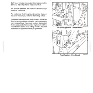 Puede incluir: Una p&aacute;gina de manual titulada "Flotador Mec&aacute;nico de Enlace Inferior". Incluye diagramas y texto que explican el funcionamiento del flotador mec&aacute;nico. El texto menciona un movimiento de 38 mm (1-1/2 pulgada) y el uso de pasadores y anillos de retenci&oacute;n.