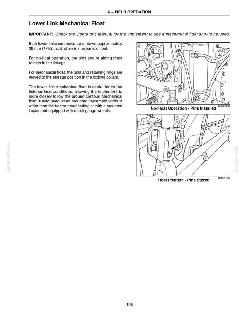 Puede incluir: Una p&aacute;gina de manual titulada "Flotador Mec&aacute;nico de Enlace Inferior". Incluye diagramas y texto que explican el funcionamiento del flotador mec&aacute;nico. El texto menciona un movimiento de 38 mm (1-1/2 pulgada) y el uso de pasadores y anillos de retenci&oacute;n.