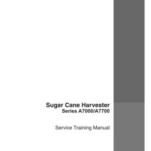 May include: A white manual titled "Sugar Cane Harvester Series A7000/A7700 Service Training Manual." The cover has a gray border and a gray vertical stripe on the right side. The Case IH logo is at the bottom.