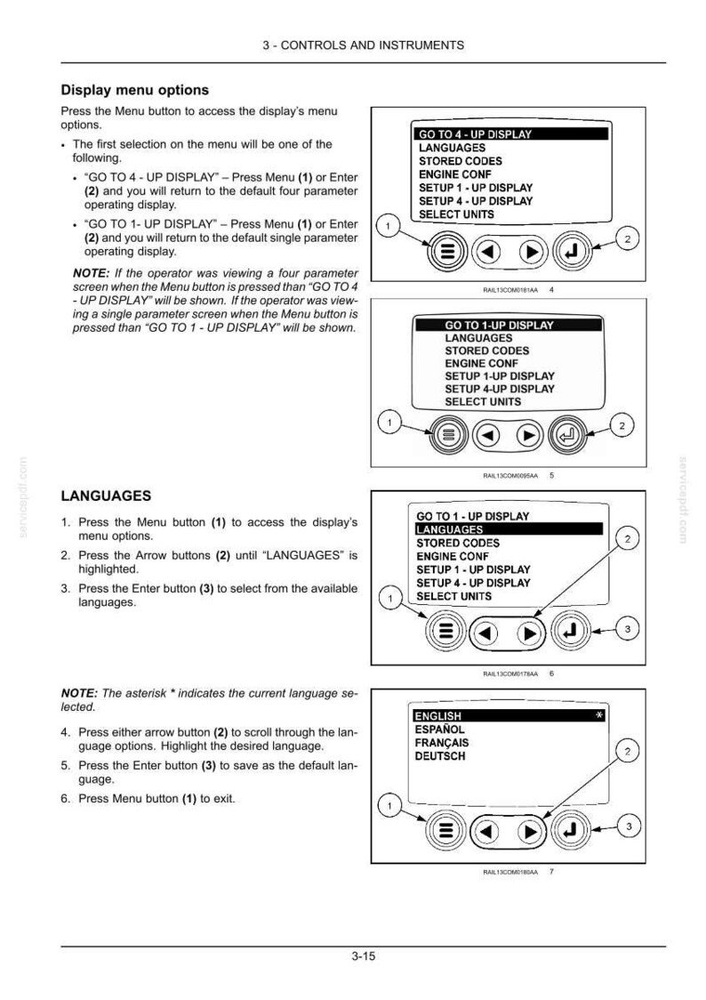 Puede incluir: Una p&aacute;gina de manual que muestra las opciones del men&uacute; de visualizaci&oacute;n y las instrucciones de selecci&oacute;n de idioma. La pantalla muestra opciones como IDIOMAS, C&Oacute;DIGOS ALMACENADOS y CONFIGURACI&Oacute;N 1-UP DISPLAY. El texto incluye instrucciones.