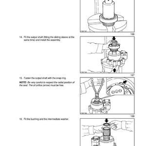 May include: A page from a manual with diagrams and instructions for transmission repair. The text reads "SECTION 21 - TRANSMISSION - CHAPTER 2". The diagrams show the steps for assembling and installing parts, including a ball bearing, output shaft, and snap ring.