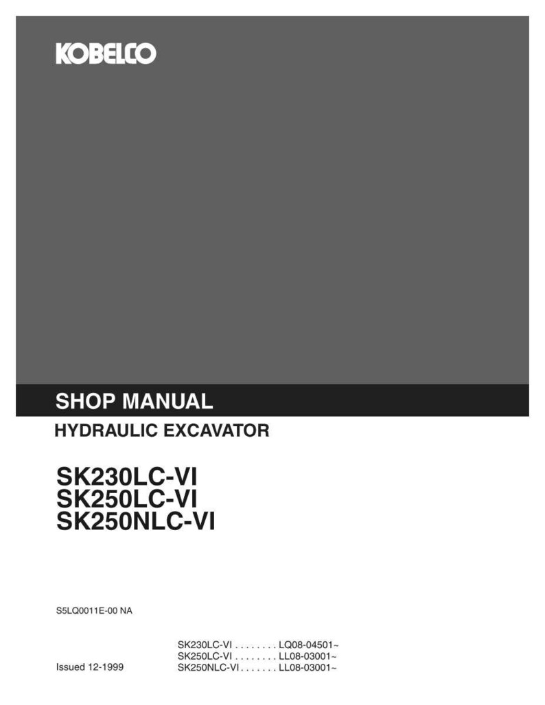 Kobelco Sk230lc-Vi, Sk250lc-Vi, SK250NLC-VI hydraulisk grävmaskin, service och reparation, verkstadsmanual | Direkt PDF-nedladdning bild 3