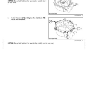 May include: Diagram of a mechanical component assembly process. Instructions include installing an eccentric mechanism, cleaning surfaces, and installing a cover with eight bolts. The image includes technical drawings and labels.