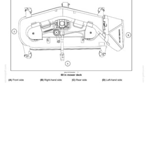 May include: A technical line drawing of a 60 inch mower deck showing machine orientation. The diagram includes labels A, B, C, and D indicating the front, right-hand, rear, and left-hand sides respectively, with a discharge chute on the right.