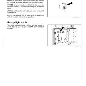May include: Diagram of a windshield washer reservoir and rotary light cable. The reservoir is a small, rectangular container with a cap. The rotary light cable is shown connected to a 24V rotary light.
