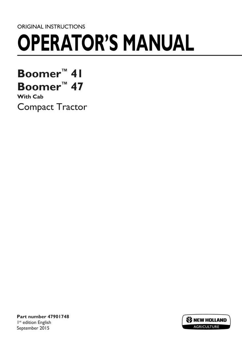 Manual de operación y mantenimiento del tractor compacto New Holland Boomer 41 y 47 / Descarga instantánea en PDF imagen 3