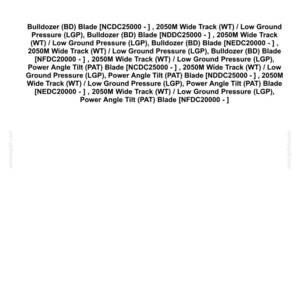 May include: A document with the "CASE CONSTRUCTION" logo at the top. The document lists various bulldozer blade specifications, including model numbers, wide track, and low ground pressure details. The document also includes a date and version number.