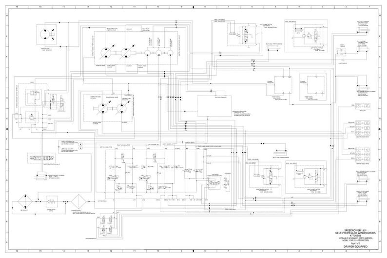 May include: A detailed technical diagram with numerous interconnected components, lines, and symbols, likely an engineering schematic. The diagram is printed on a white background with black lines and text. The title at the bottom reads "SPEEDROWER 1207 SELF-PROPELLED WINDROWERS".