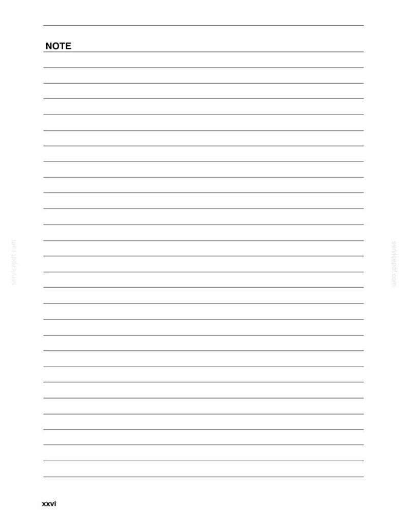 Peut inclure: Une page blanche avec des lignes horizontales noires pour &eacute;crire, comportant le mot NOTE dans le coin sup&eacute;rieur gauche et le chiffre romain xxvi dans le coin inf&eacute;rieur gauche. La page est con&ccedil;ue pour la prise de notes avec un espacement r&eacute;gulier.
