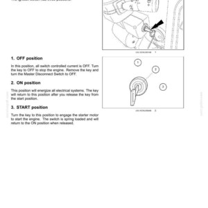 Pu&ograve; includere: Un diagramma tecnico che mostra il piantone dello sterzo e l'interruttore di accensione di un veicolo con tre posizioni etichettate 1, 2 e 3. Il testo spiega le posizioni OFF, ON e START, descrivendo il funzionamento della chiave e del motore.