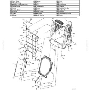 May include: An exploded diagram of a user platform, labeled "BODY AND STRUCTURE - USER PLATFORM." The image includes a parts list with items like screws, gaskets, and a wiper motor. The diagram is in black and white.