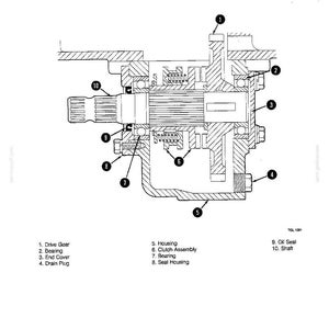 May include: A detailed cross-sectional diagram of a transfer gearbox, showing internal components such as drive gear, bearing, and clutch assembly. The drawing is in black and white, with numbered parts.