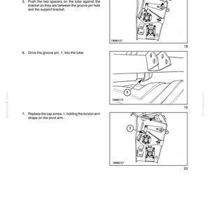 May include: A page from a manual with diagrams and instructions for mechanical assembly. The diagrams show various components, including a clip, torsion arm, and groove pin. Text includes "SECTION 58 - ATTACHMENTS/HEADERS - CHAPTER 8".