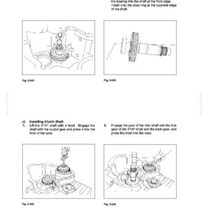 May include: Diagrams from a manual detailing transmission assembly steps. The images show various mechanical components, including gears, shafts, and snap rings, with accompanying text instructions for installation and alignment.