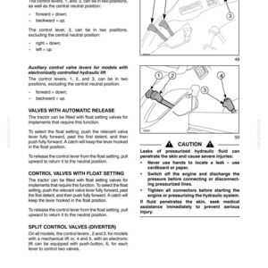 May include: A technical manual page titled Section 3 - Field Operation, featuring black and white line drawings of tractor hydraulic control levers labeled 1 through 4, accompanied by instructional text regarding mechanical and electronic lift controls.
