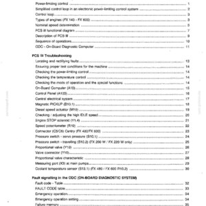 May include: A printed page from a manual with the title "PCS III functional description." The text includes sections on troubleshooting, engine types, and diagnostic systems. The page is white with black text.