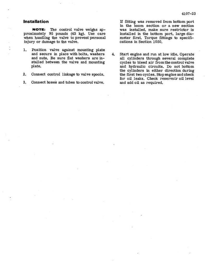 May include: A page from a manual titled "Installation" with instructions for a control valve. The text includes steps for positioning, connecting, and operating the valve. The valve weighs approximately 95 pounds (43 kg).