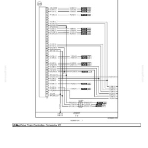 May include: Electrical schematic of a drive train controller, featuring wiring diagrams and fault codes. The diagram includes connector details and various component labels, with text such as "Distribution Systems - Fault Codes".