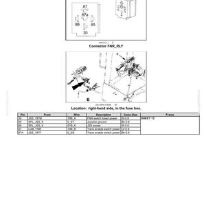 May include: Diagram of electrical connectors and wiring, labeled "Connector FNR_RLY - Relay K2." Includes a table detailing pin connections, wire descriptions, and color sizes. The diagram is for electrical systems, harnesses, and connectors.