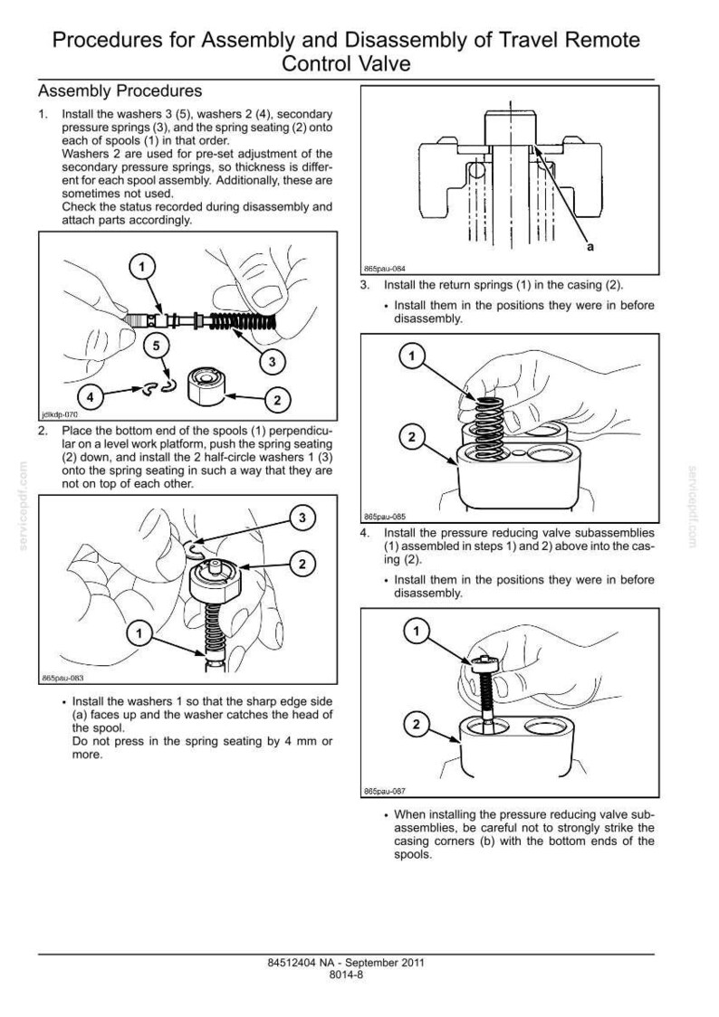 May include: Diagram of assembly procedures for a travel remote control valve. The image shows detailed instructions with numbered steps, diagrams, and part labels for assembling and disassembling the valve components. Includes text instructions.