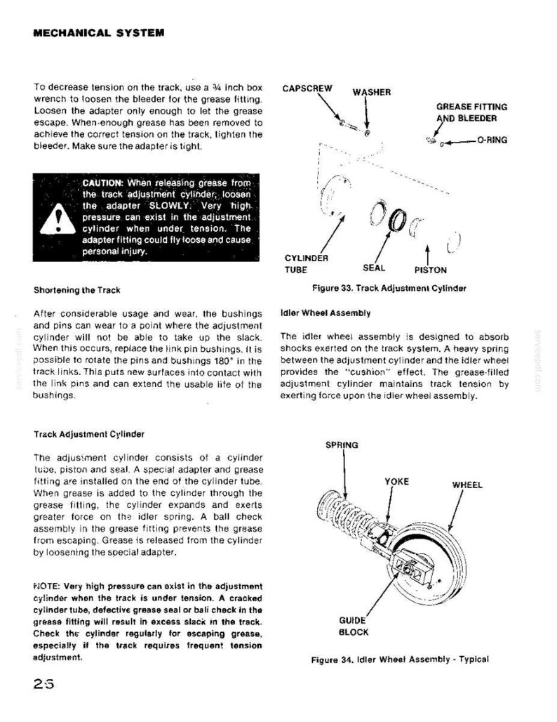 K&ouml;nnte beinhalten: Technisches Diagramm eines mechanischen Systems mit Beschriftungen f&uuml;r Komponenten wie Kapschraube, Unterlegscheibe, Zylinderrohr und Kolben. Enth&auml;lt eine Warnung bez&uuml;glich der Freisetzung von Fett und eine Darstellung einer Umlenkrollenanordnung.