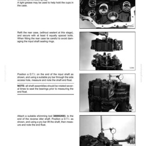 May include: Page from a technical manual showing automotive transmission components. The images illustrate steps for assembly and measurement, including the use of tools and gauges. Text includes instructions and part numbers.