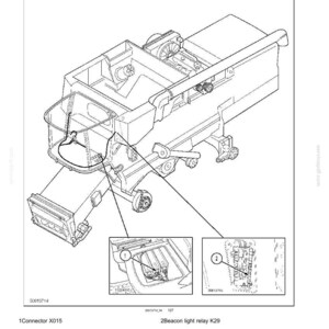 Puede incluir: Un dibujo t&eacute;cnico titulado DISTRIBUTION SYSTEMS - ELECTRICAL POWER SYSTEM que muestra el chasis de un veh&iacute;culo con dos recuadros. El recuadro 1 se&ntilde;ala Connector X015 y el 2 Beacon light relay K29, con el texto NA_CX_NOFC_MY07 3 5/28/2007 A.30.A / 676.