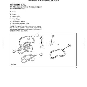 K&ouml;nnte beinhalten: Diagramm eines Instrumentenpanels mit beschrifteten Komponenten. Enth&auml;lt eine Linse, eine Blende, eine hintere Abdeckung, eine Tankanzeige, eine Temperaturanzeige und Kontrollleuchten. Der Text lautet "SECTION 55 - ELECTRICAL SYSTEM - CHAPTER 3".