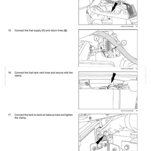 May include: Diagram showing engine fuel tank components, including fuel supply and return lines, vent hose, and balance tube. The image provides detailed illustrations with arrows indicating connection points.
