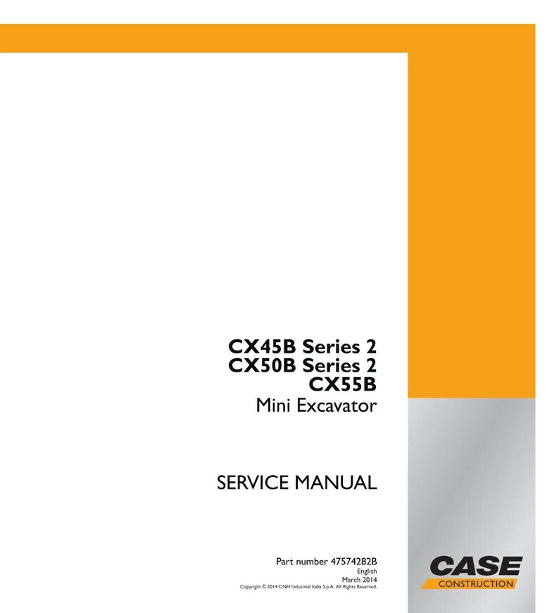 Pu&ograve; includere: Manuale di servizio bianco e arancione per miniescavatori CX45B Serie 2, CX50B Serie 2 e CX55B. La copertina include il testo "SERVICE MANUAL" e "CASE CONSTRUCTION". Il codice articolo &egrave; 475742828.