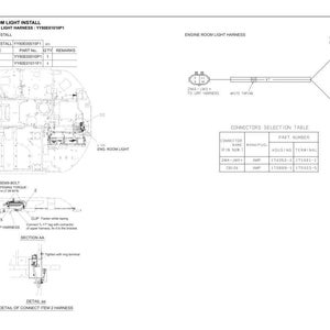 Pu&ograve; includere: Uno schema tecnico per l'installazione della luce della sala macchine, che include un diagramma del cablaggio, una tabella di selezione dei connettori e istruzioni di montaggio con i codici YY80E0101P1, YY80E00015F1 e YY80E00010P1, con una coppia di serraggio di 9,0 N-m.