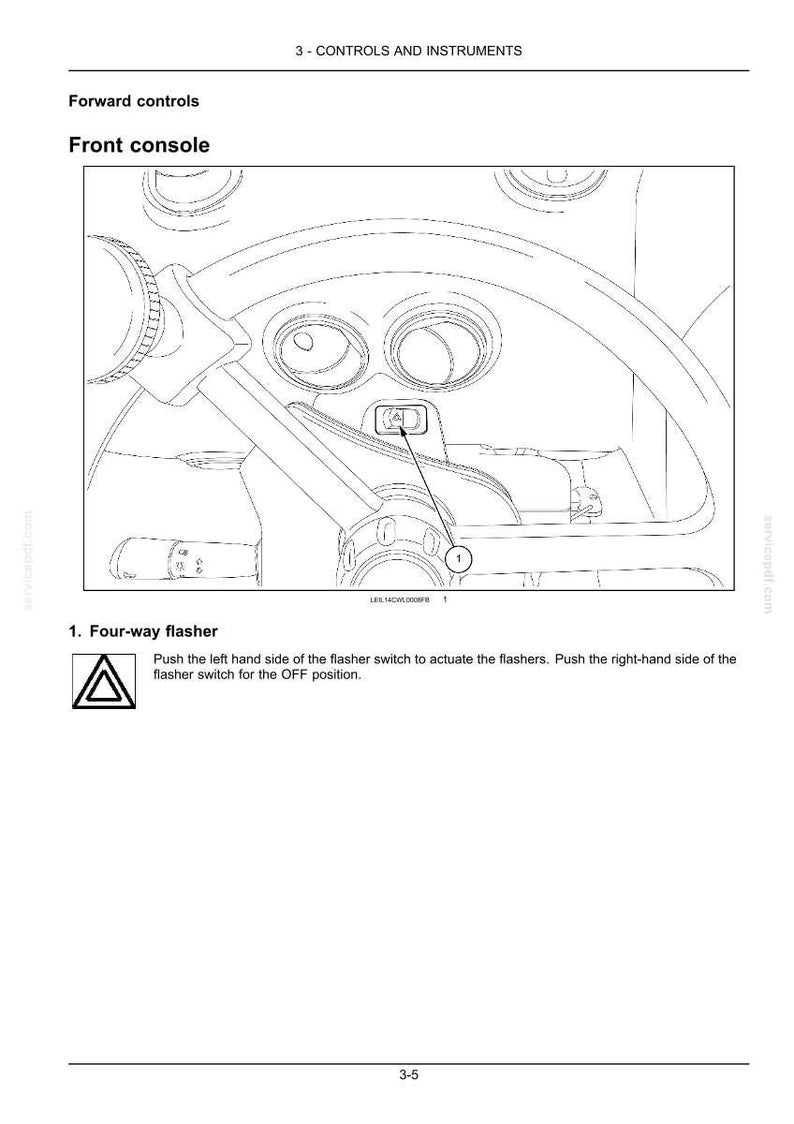 K&ouml;nnte beinhalten: Zeichnung der Fahrzeugkonsole mit Lenkrad und Armaturen. Das Bild zeigt den Warnblinkschalter mit Bedienungsanleitung. Der Text lautet "3 - BEDIENELEMENTE UND INSTRUMENTE."