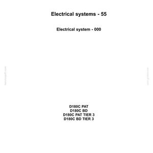 May include: A white document with the "NEW HOLLAND CONSTRUCTION" logo at the top. The text includes "Electrical systems - 55", "Electrical system - 000", and model numbers D180C PAT, D180C BD, and D180C PAT TIER 3.