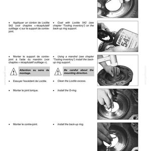 Puede incluir: P&aacute;gina de un manual de reparaci&oacute;n con el t&iacute;tulo "POCLAIN HYDRAULICS". El manual incluye instrucciones paso a paso con im&aacute;genes para la reparaci&oacute;n hidr&aacute;ulica, incluida la aplicaci&oacute;n de Loctite 542 y la instalaci&oacute;n de juntas t&oacute;ricas.