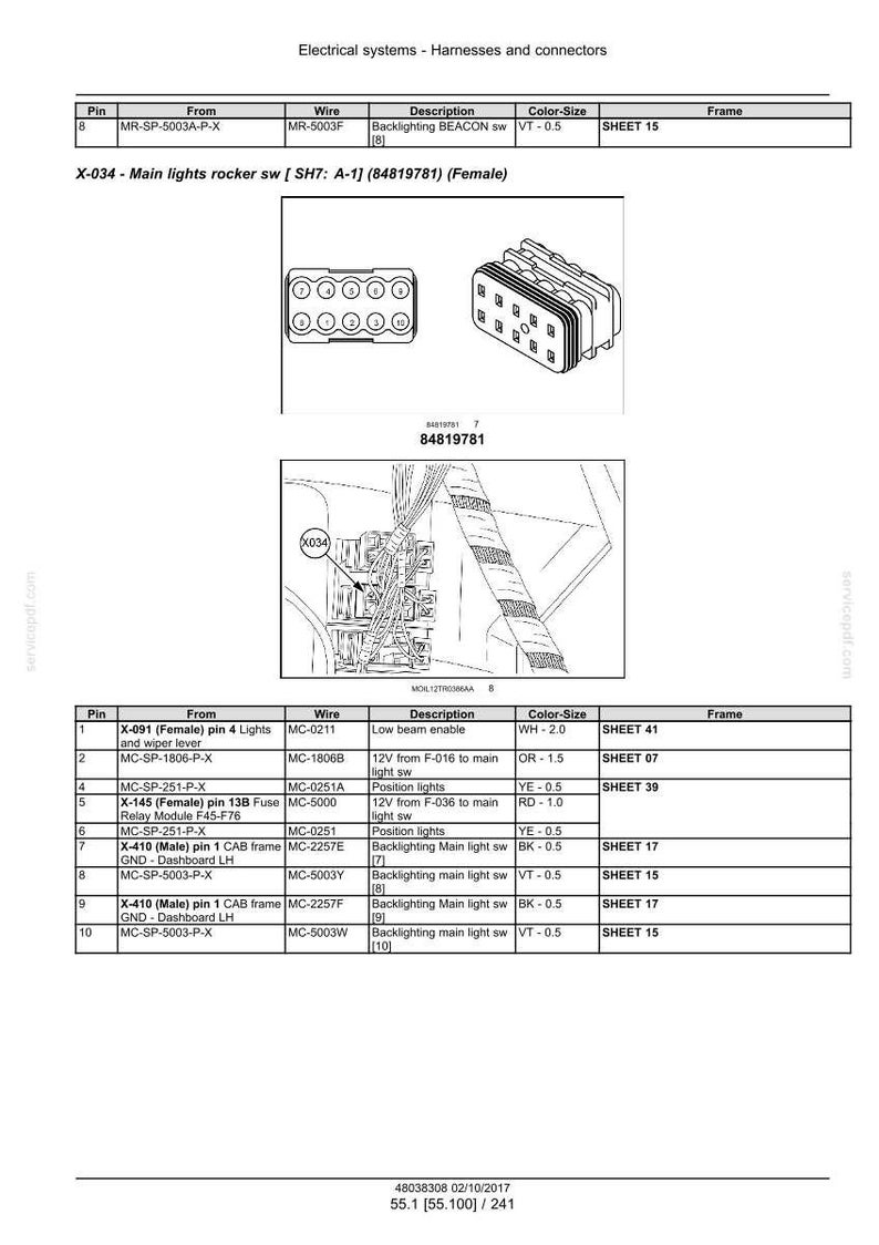 May include: Diagram of electrical systems, harnesses, and connectors. Includes a detailed schematic with labels for wires, pins, and descriptions. Features a connector diagram and a table with technical specifications for automotive applications.