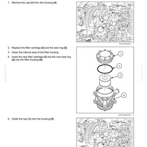 Puede incluir: Diagrama de un filtro de ventilaci&oacute;n del c&aacute;rter (CCV) del motor, con vista explosionada de los componentes: tapa, junta t&oacute;rica, cartucho filtrante y carcasa. Instrucciones de texto detallan los pasos de reemplazo del filtro.