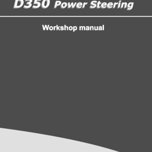 May include: A dark gray workshop manual cover titled D350 Power Steering in white text. The bottom right corner features the Fiat Kobelco logo with the text Evolving Technology, and the bottom left corner displays the website www.fiatkobelco.com.