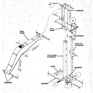 May include: An exploded diagram of a Y-Boom assembly, labeled for disassembly and repair. The image shows the main boom, tool boom, tool boom extension, and various bushings, levers, and cylinders. Text includes "Disassembly and Repair" and "Figure 175. Y-Boom Assembly."