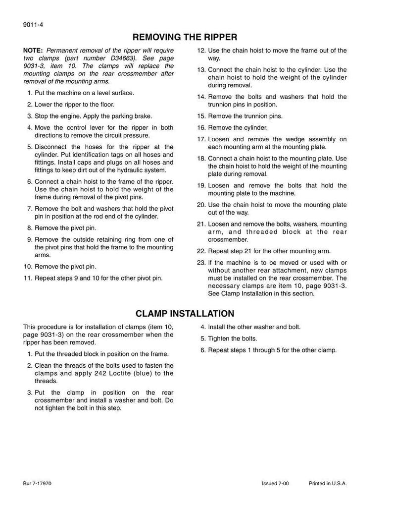 Pu&ograve; includere: Una pagina di manuale dettagliata intitolata "Rimozione del ripper" con istruzioni numerate e diagrammi. Include istruzioni per l'installazione dei morsetti. Stampato negli Stati Uniti.