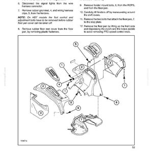 K&ouml;nnte beinhalten: Eine Explosionszeichnung von Fahrzeugplattformkomponenten, einschlie&szlig;lich Kotfl&uuml;geln, Schutzvorrichtungen und Bolzen. Das Bild ist eine technische Illustration mit nummerierten Teilen und Anweisungen f&uuml;r Aus- und Einbau. Text enth&auml;lt Abschnitts- und Kapitel&uuml;berschriften.