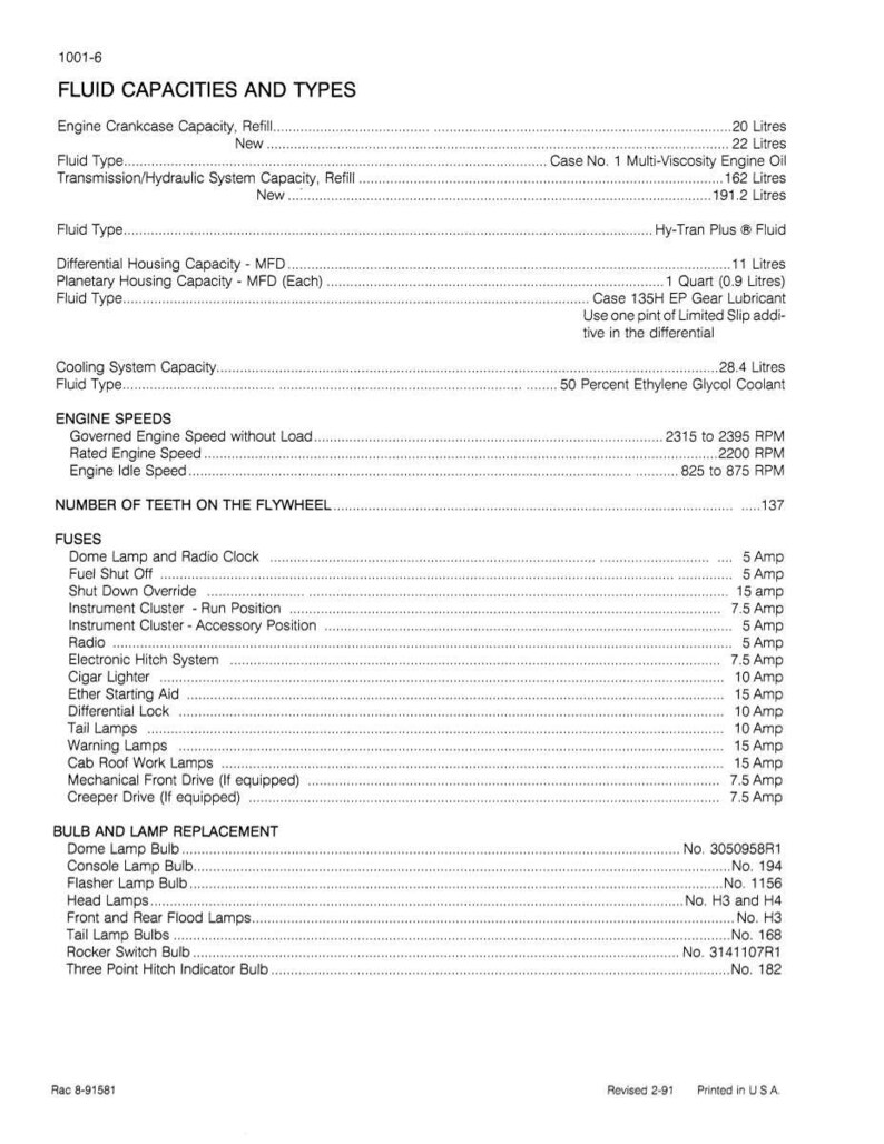 Puede incluir: Documento t&eacute;cnico con informaci&oacute;n sobre capacidades de fluidos, velocidades del motor, fusibles y reemplazo de l&aacute;mparas. Incluye medidas en litros, cuartos y amperios.