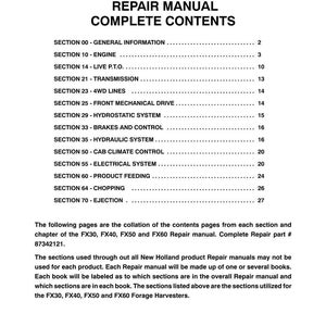 New Holland Fx30, Fx40, FX50, FX60 Forage Harvester Service Repair Workshop Manual | Instant PDF Download image 3