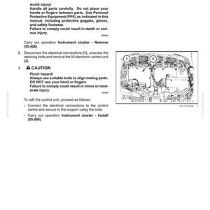 May include: Diagram from a manual detailing the replacement of a hitch control module. The text includes warnings about injury and pinch hazards, along with instructions for disconnecting electrical connections and removing the unit. Includes a diagram with numbered components.
