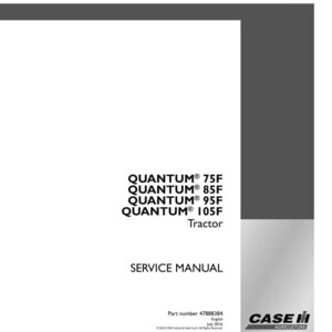 May include: A white service manual cover with the text "QUANTUM 75F, 85F, 95F, 105F Tractor" and "SERVICE MANUAL". The Case IH Agriculture logo is in the bottom right corner.