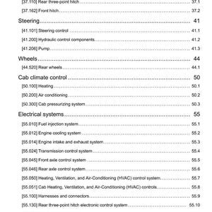 May include: A detailed page from a manual, featuring a table of contents with various sections. The sections include Pneumatic system, Steering, Wheels, Cab climate control, and Electrical systems. The document is dated 10/05/2014.