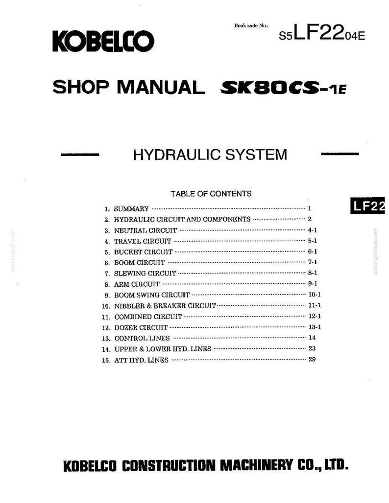 Kobelco SK80CS-1E Hydraulic Excavator Service Repair Workshop Manual | Instant PDF Download image 4