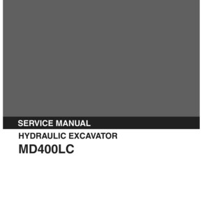 Puede incluir: Un manual de servicio gris y blanco para una excavadora hidr&aacute;ulica Kobelco modelo MD400LC. La portada presenta el logotipo de Kobelco en la parte superior, el texto SERVICE MANUAL, HYDRAULIC EXCAVATOR, MD400LC y el c&oacute;digo Applicable: YS-00101- S5YS0001E 07/03.